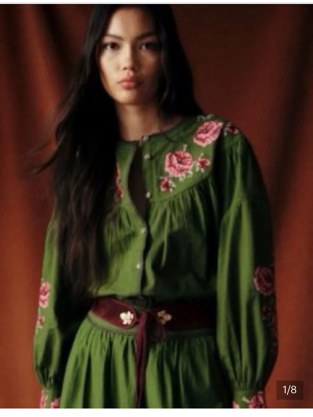 Sezane Orla Shirt - Sézane X Baziszt Bamboo Green With Floral Embroidery